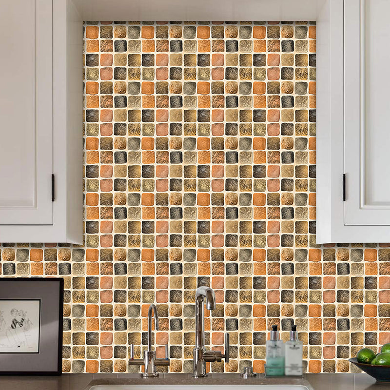 Orange-Grey Modern Wallpaper Panel 5.2-sq ft Faux Mosaics Tile Stick Wall Covering for Home Orange-Gray Clearhalo 'Wall Decor' 'Wallpaper' 1468494