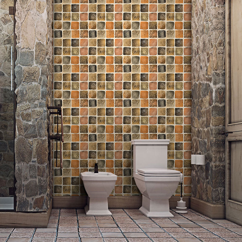 Orange-Grey Modern Wallpaper Panel 5.2-sq ft Faux Mosaics Tile Stick Wall Covering for Home Clearhalo 'Wall Decor' 'Wallpaper' 1468495