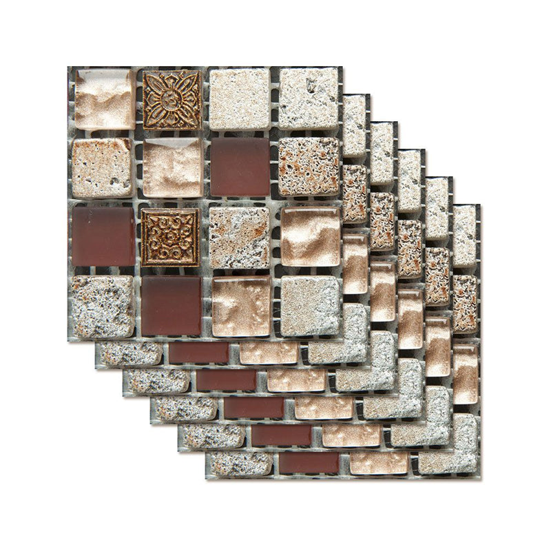 Red Brown Mosaics Tile Wallpaper Panel Self-Adhesive Wall Art for Bathroom (12 Pieces) Clearhalo 'Wall Decor' 'Wallpaper' 1468500