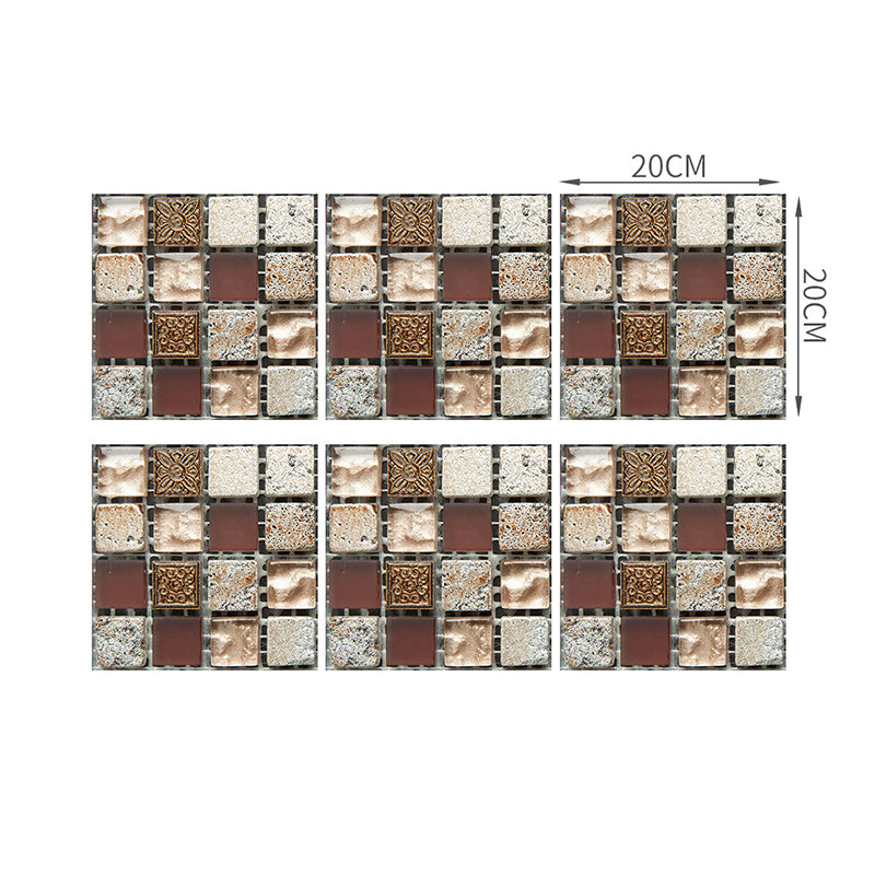 Red Brown Mosaics Tile Wallpaper Panel Self-Adhesive Wall Art for Bathroom (12 Pieces) Clearhalo 'Wall Decor' 'Wallpaper' 1468501