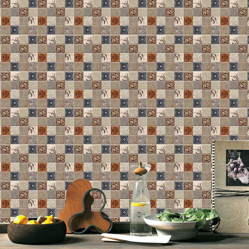 Vintage Floral Self-Stick Wallpaper Panel Blue-Brown Mosaics Tile Wall Decor for Washroom Clearhalo 'Wall Decor' 'Wallpaper' 1468516