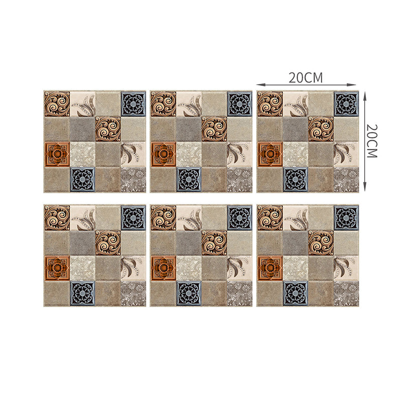 Vintage Floral Self-Stick Wallpaper Panel Blue-Brown Mosaics Tile Wall Decor for Washroom Clearhalo 'Wall Decor' 'Wallpaper' 1468518