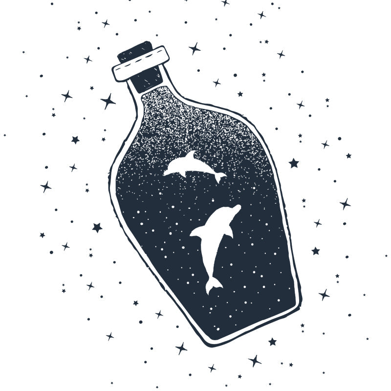 Whole Constellation Wallpaper Mural for Home Whale Inside Bottle Wall Art in Black-White, Washable Clearhalo 'Wall Decor' 'Wall Mural' 1468600