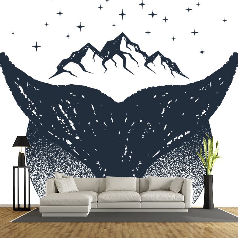 Whale Tail and Mountain Mural in Black-White Contemporary Wall Art for Home Gallery Black-White Clearhalo 'Wall Decor' 'Wall Mural' 1468617