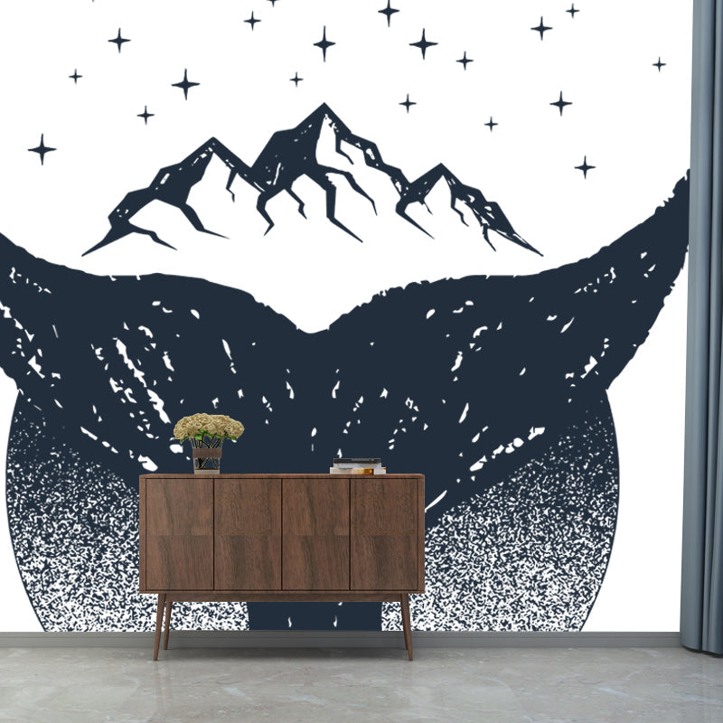 Whale Tail and Mountain Mural in Black-White Contemporary Wall Art for Home Gallery Clearhalo 'Wall Decor' 'Wall Mural' 1468619