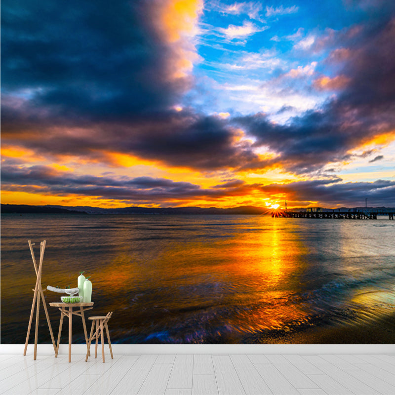 Modern Sea Evening Glow Mural Decal Blue-Yellow Waterproofing Wall Decor for Bedroom Clearhalo 'Wall Decor' 'Wall Mural' 1468678