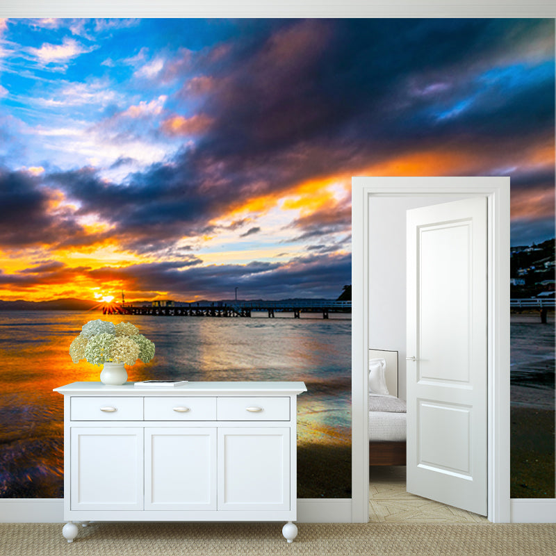 Modern Sea Evening Glow Mural Decal Blue-Yellow Waterproofing Wall Decor for Bedroom Clearhalo 'Wall Decor' 'Wall Mural' 1468679