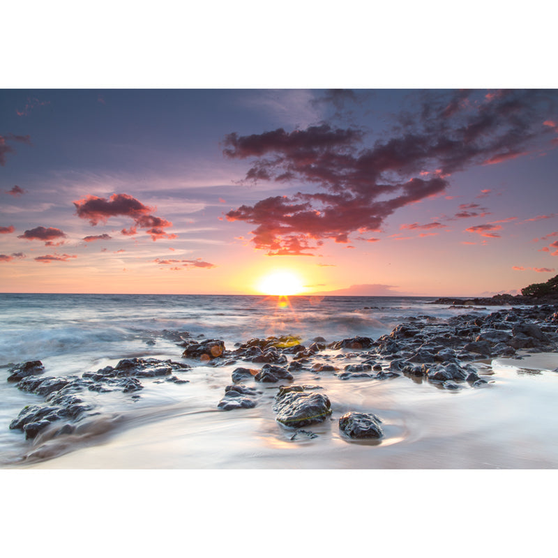 Blue-White Tide Wallpaper Mural Contemporary Sunset Seascapes Wall Art, Custom Printed Clearhalo 'Wall Decor' 'Wall Mural' 1468705