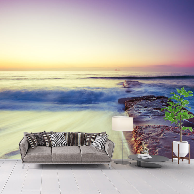 Large High Tide Wallpaper Mural Purple-Blue Non-Woven Wall Decor, Washable, Optional Size Purplish Blue Clearhalo 'Wall Decor' 'Wall Mural' 1468727