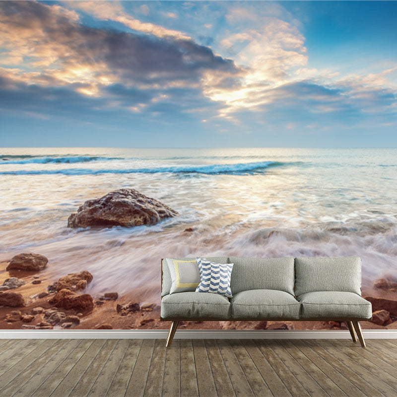 Photography Rising Tide Mural for Accent Wall, Blue-Brown, Customized Size Available Blue Clearhalo 'Wall Decor' 'Wall Mural' 1468752