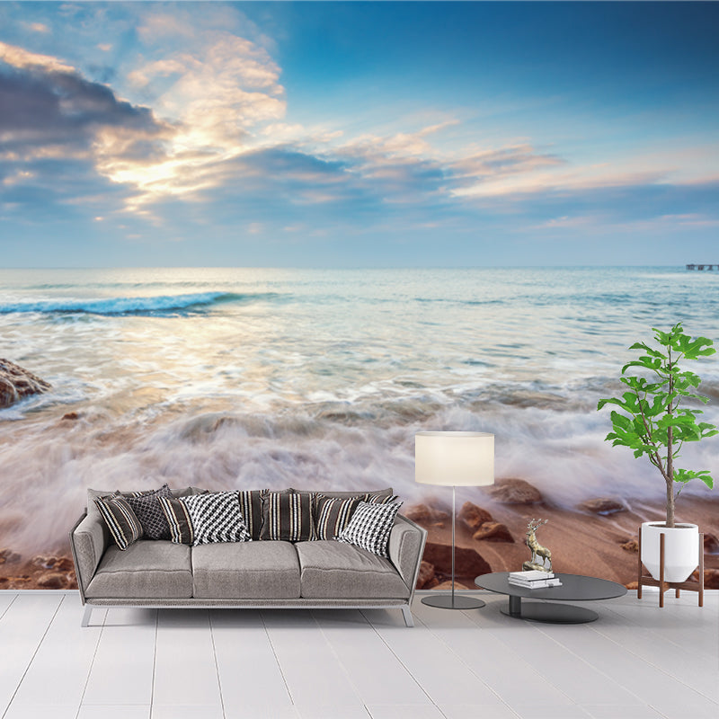 Photography Rising Tide Mural for Accent Wall, Blue-Brown, Customized Size Available Clearhalo 'Wall Decor' 'Wall Mural' 1468753