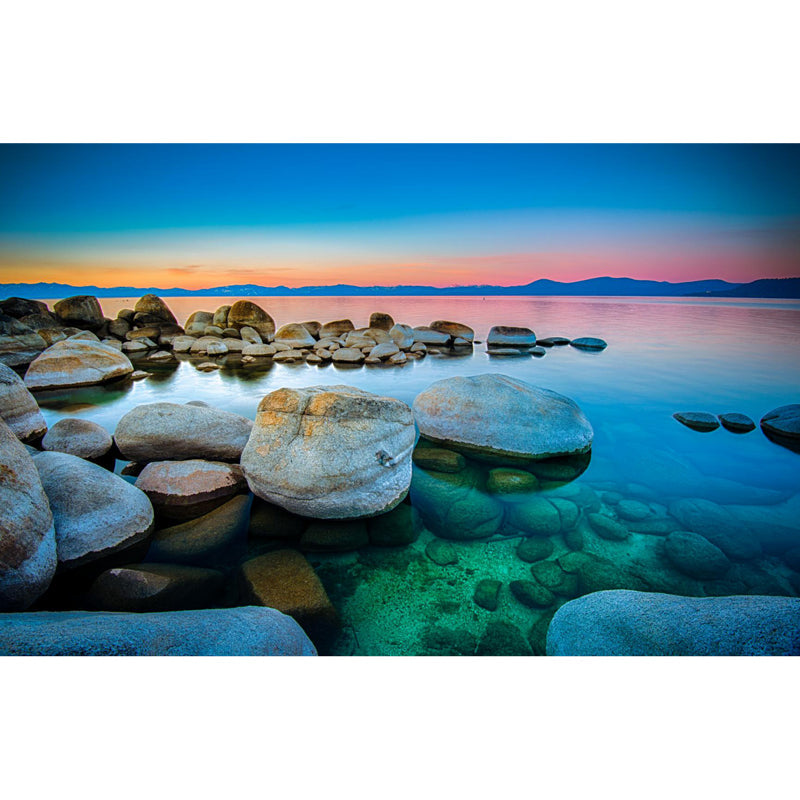 Clear Pebble Shore Lake Mural for Bedroom Sunset Landscape Wall Covering, Custom Made Clearhalo 'Wall Decor' 'Wall Mural' 1468920