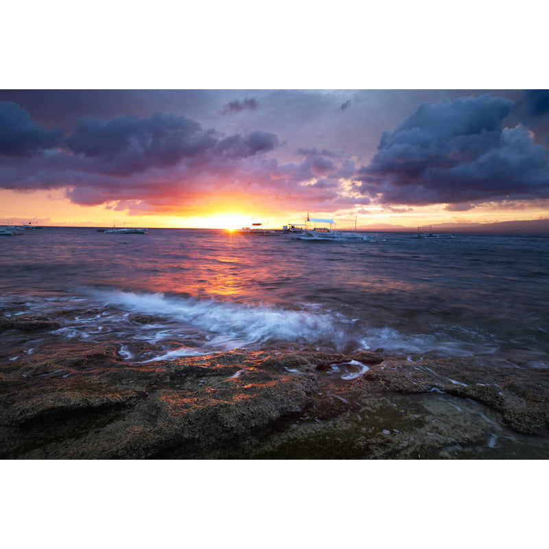 Ships at Sunset Ocean Mural Tropical Waterproofing Living Room Wall Decor, Custom Size Clearhalo 'Wall Decor' 'Wall Mural' 1468930