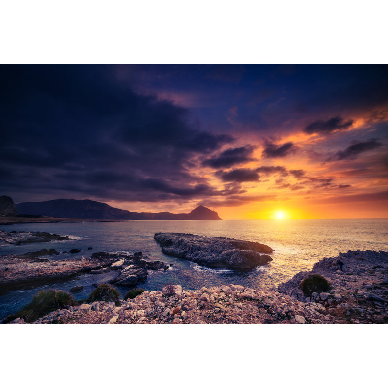 Custom Photography Tropix Mural with Sunset and Rocky Seashore Pattern in Yellow Clearhalo 'Wall Decor' 'Wall Mural' 1468940