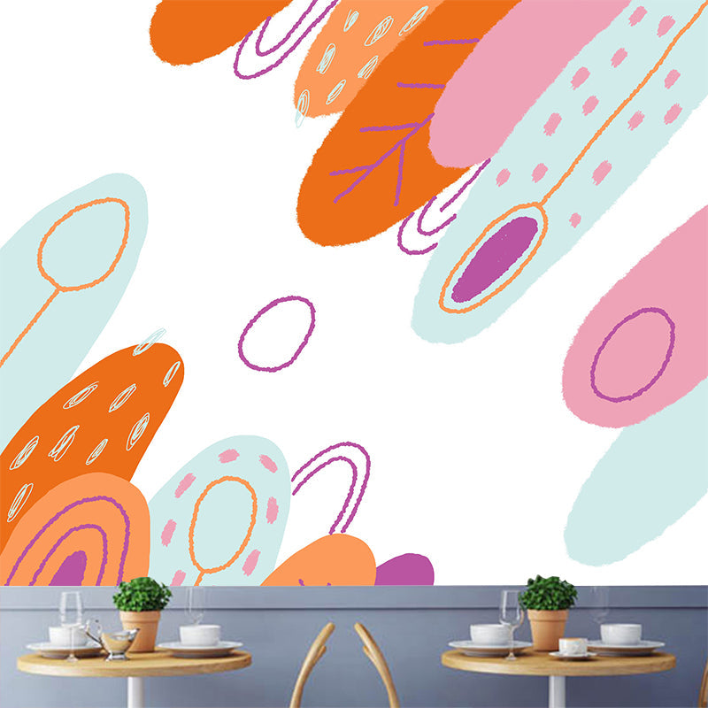 Orange Leaf Painting Wallpaper Mural Stain Resistant Wall Covering for Nursery School Clearhalo 'Wall Decor' 'Wall Mural' 1469198