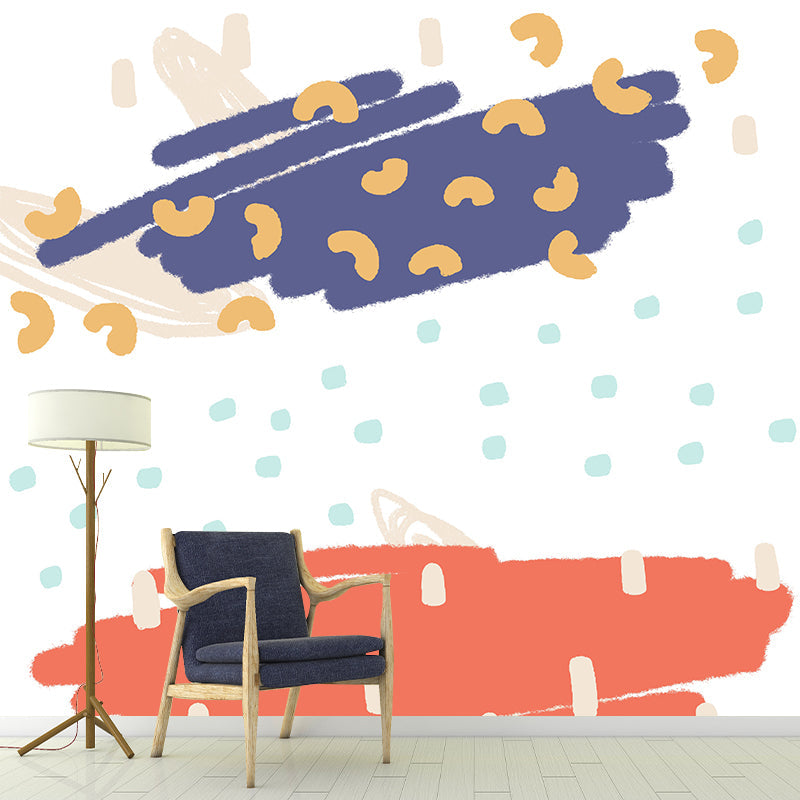 Kids Style Doodle Snowing Mural Orange and Blue Nursery Wall Art, Personalized Size Clearhalo 'Wall Decor' 'Wall Mural' 1469209