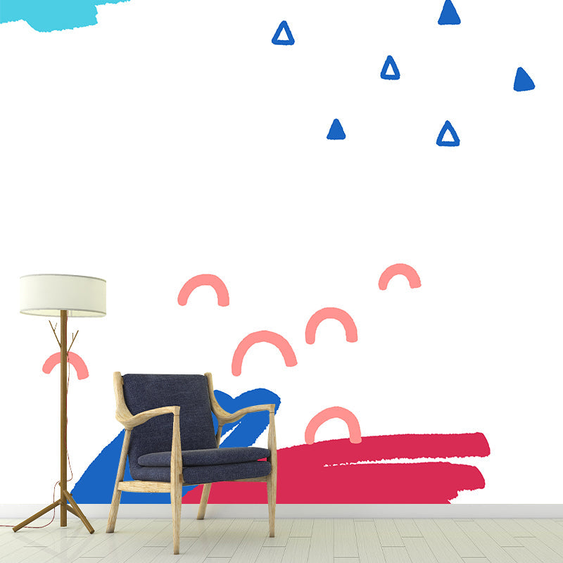 Kids Scribbles Mural Wallpaper Blue-Red Arch and Triangle Pattern Wall Art for Nursery Blue Clearhalo 'Wall Decor' 'Wall Mural' 1469222