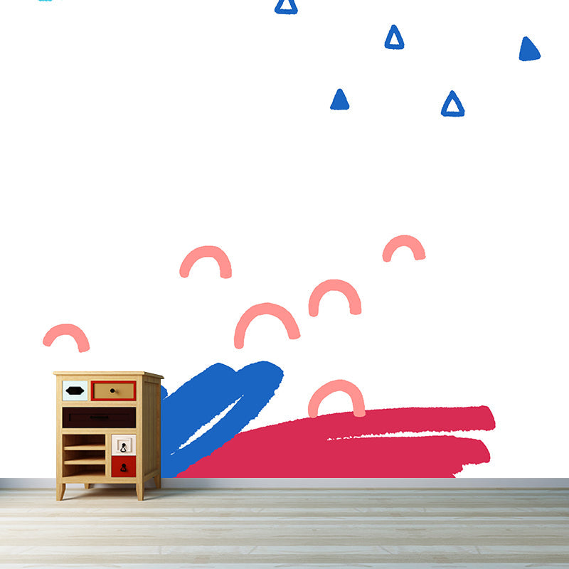 Kids Scribbles Mural Wallpaper Blue-Red Arch and Triangle Pattern Wall Art for Nursery Clearhalo 'Wall Decor' 'Wall Mural' 1469223