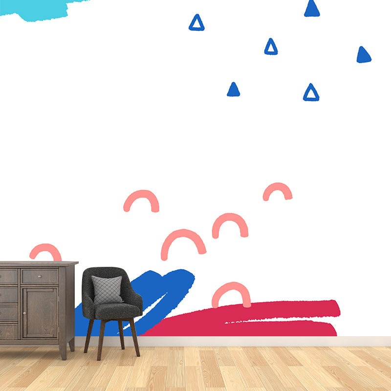 Kids Scribbles Mural Wallpaper Blue-Red Arch and Triangle Pattern Wall Art for Nursery Clearhalo 'Wall Decor' 'Wall Mural' 1469224