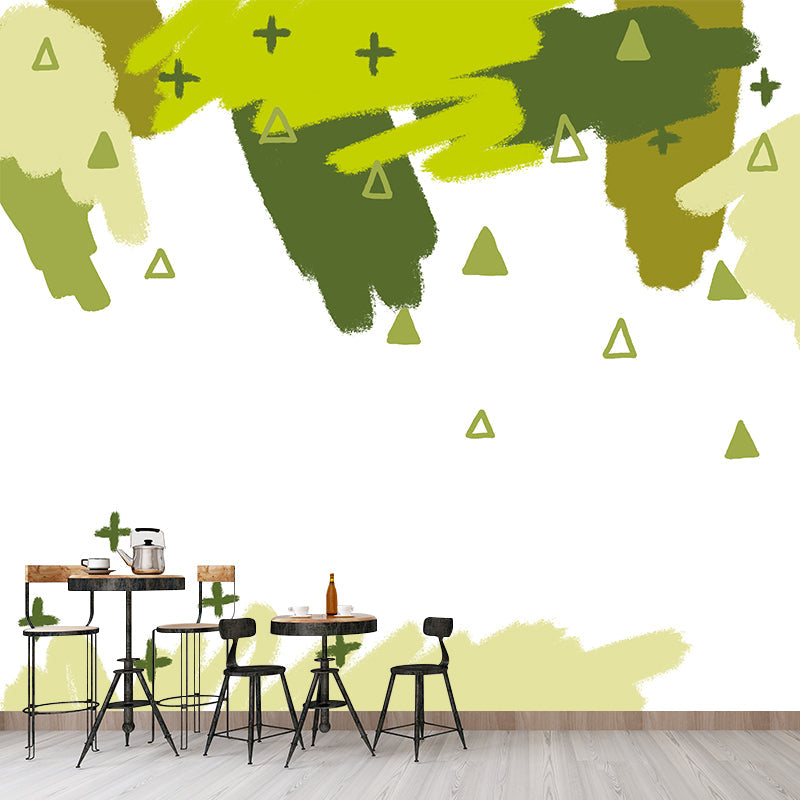 Green Childrens Art Mural Full Size Branch and Bushes Painting Wall Covering for Home Clearhalo 'Wall Decor' 'Wall Mural' 1469228