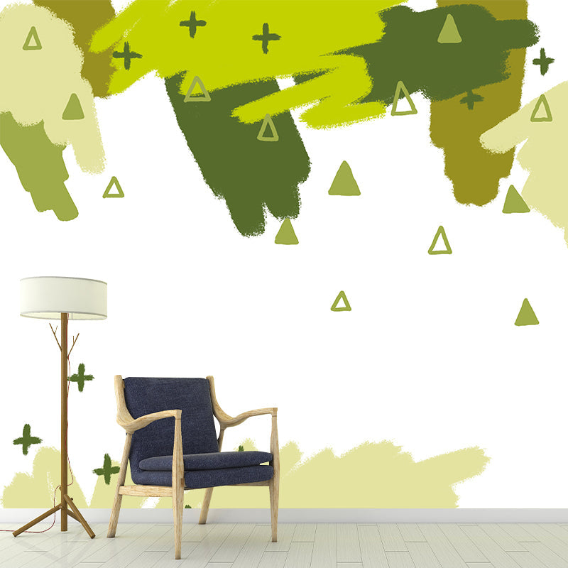 Green Childrens Art Mural Full Size Branch and Bushes Painting Wall Covering for Home Clearhalo 'Wall Decor' 'Wall Mural' 1469229