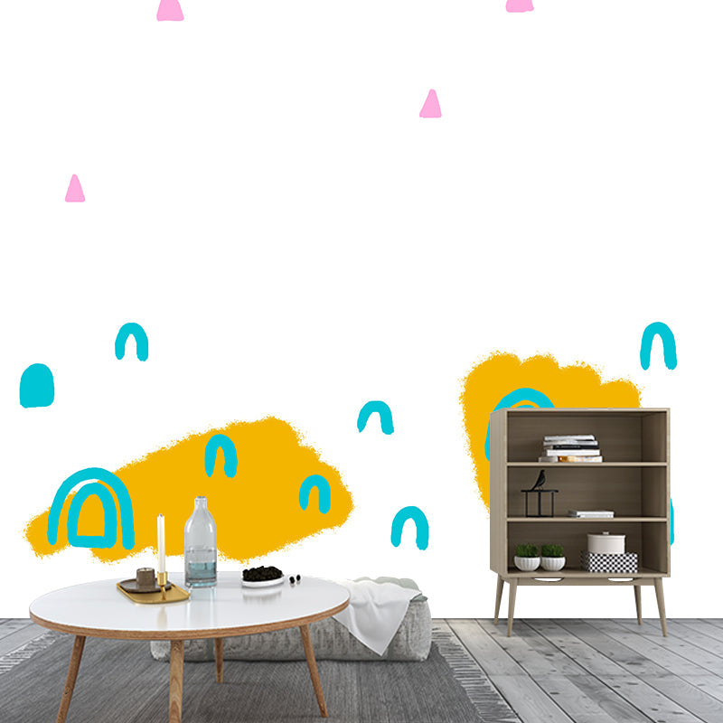Waterproofing Abstract Wall Mural Childrens Art Non-Woven Fabric Wall Decor, Made to Measure Yellow Clearhalo 'Wall Decor' 'Wall Mural' 1469257