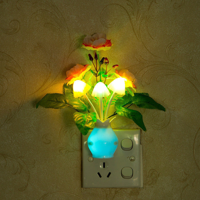 Flower Vase Plastic Plug-in Night Light Modern Pink and Green LED Wall Lamp in Multi-Colored Light Clearhalo 'Night Lights' 'Wall Lights' Lighting' 1469358