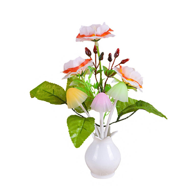 Flower Vase Plastic Plug-in Night Light Modern Pink and Green LED Wall Lamp in Multi-Colored Light Clearhalo 'Night Lights' 'Wall Lights' Lighting' 1469359