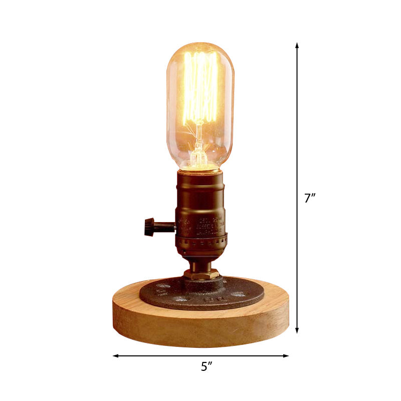 Brass Finish Mini Table Lamp with Wooden Base Farmhouse Metal 1 Light Restaurant Table Lighting Clearhalo 'Lamps' 'Table Lamps' Lighting' 147228