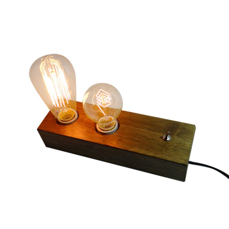 2 Lights Wooden Table Light Lodge Style Brown Rectangular Base Indoor Standing Table Light with Bare Bulb Clearhalo 'Lamps' 'Table Lamps' Lighting' 147250