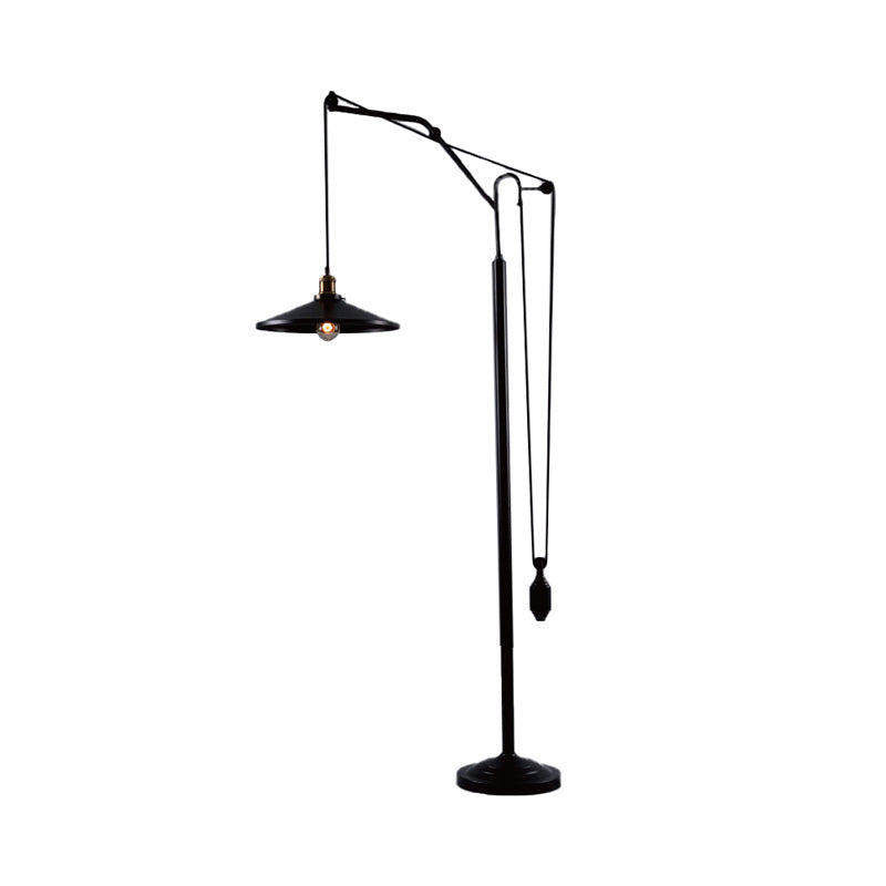 Flared Shade Metal Floor Lamp Industrial 1 Light Rotatable Living Room Standing Light in Black Clearhalo 'Floor Lamps' 'Lamps' Lighting' 147261