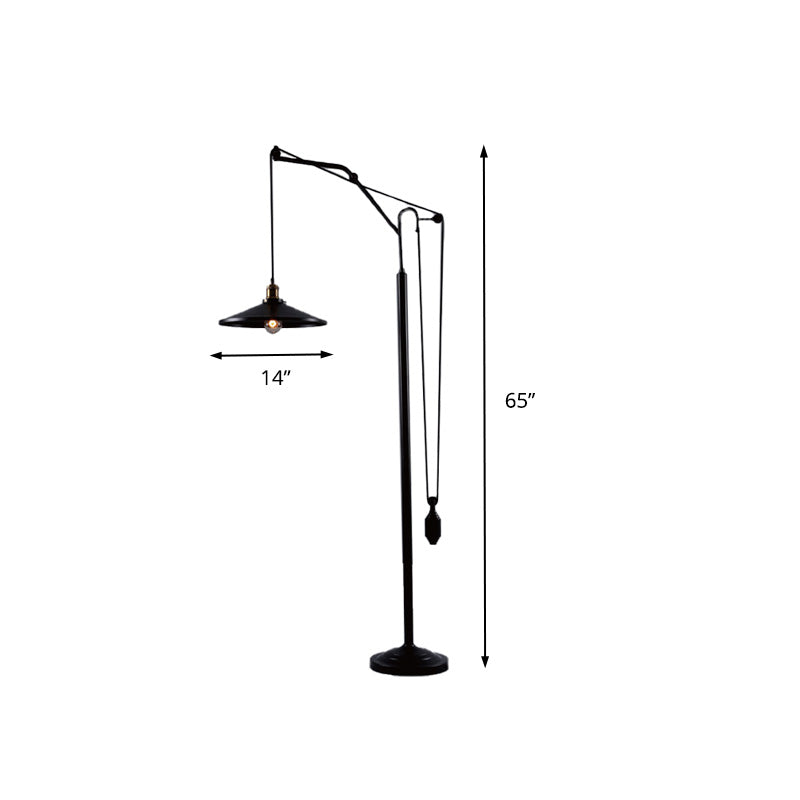 Flared Shade Metal Floor Lamp Industrial 1 Light Rotatable Living Room Standing Light in Black Clearhalo 'Floor Lamps' 'Lamps' Lighting' 147262