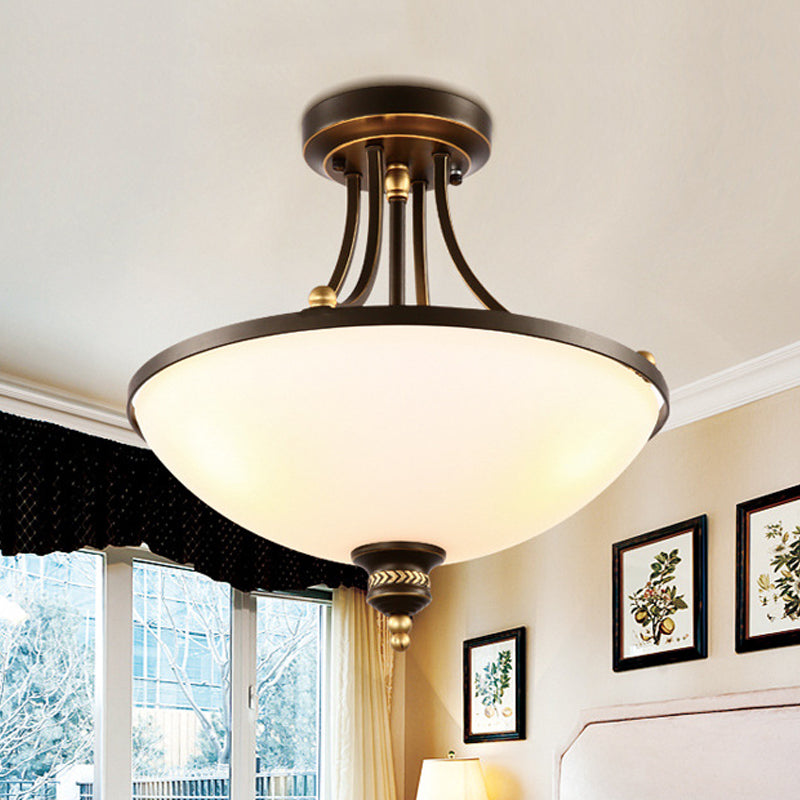 Modern Dome Ceiling Lamp 3 Lights Opal Glass Semi Flush Mount Light Fixture in Black for Bedroom Black Clearhalo 'Ceiling Lights' 'Close To Ceiling Lights' 'Close to ceiling' 'Semi-flushmount' Lighting' 1472752