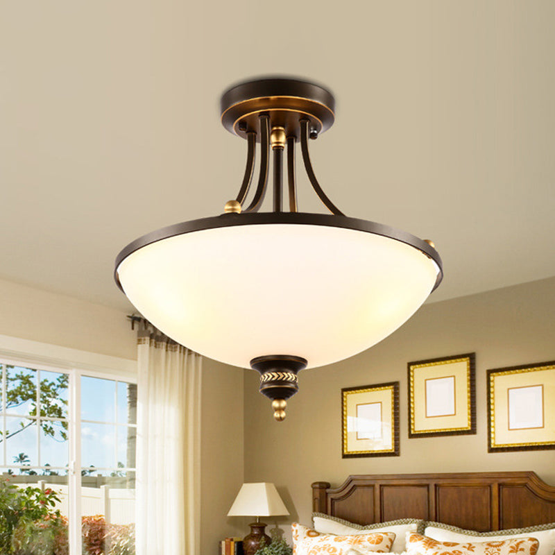 Modern Dome Ceiling Lamp 3 Lights Opal Glass Semi Flush Mount Light Fixture in Black for Bedroom Clearhalo 'Ceiling Lights' 'Close To Ceiling Lights' 'Close to ceiling' 'Semi-flushmount' Lighting' 1472753