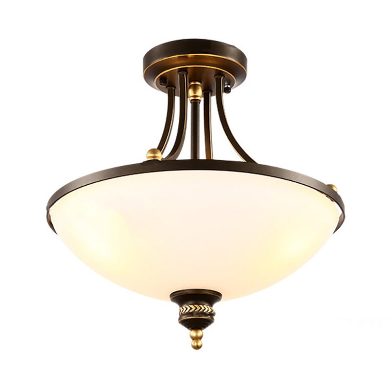 Modern Dome Ceiling Lamp 3 Lights Opal Glass Semi Flush Mount Light Fixture in Black for Bedroom Clearhalo 'Ceiling Lights' 'Close To Ceiling Lights' 'Close to ceiling' 'Semi-flushmount' Lighting' 1472755