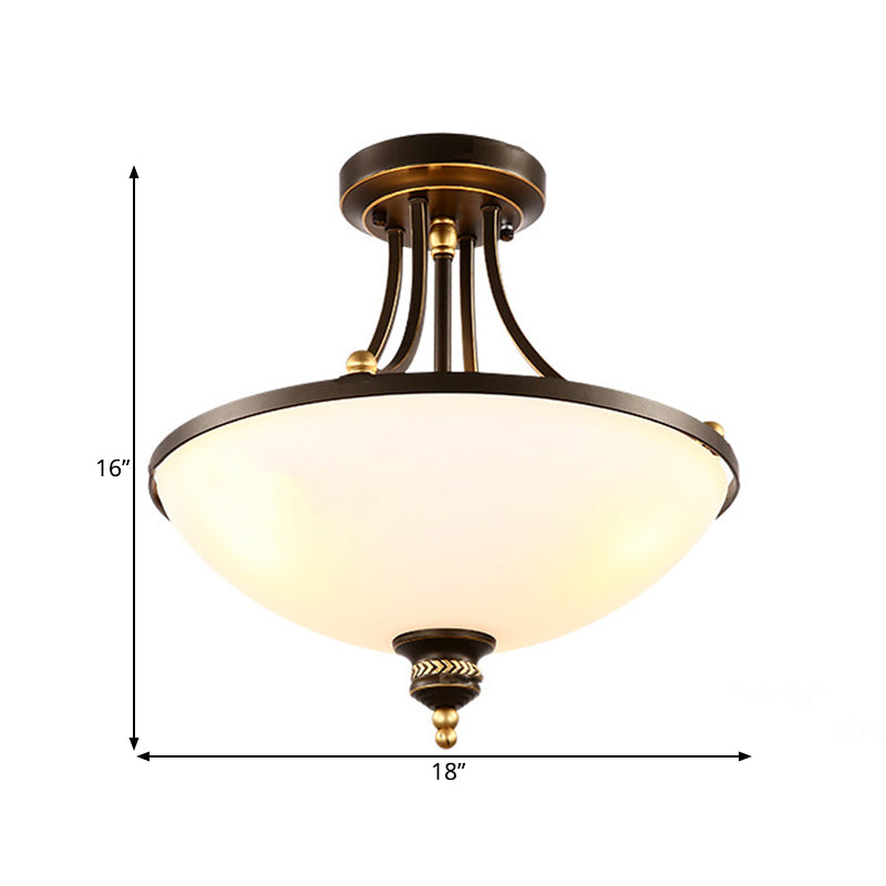 Modern Dome Ceiling Lamp 3 Lights Opal Glass Semi Flush Mount Light Fixture in Black for Bedroom Clearhalo 'Ceiling Lights' 'Close To Ceiling Lights' 'Close to ceiling' 'Semi-flushmount' Lighting' 1472756