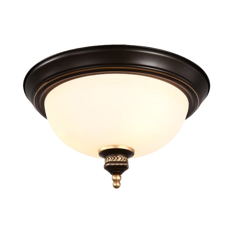 Domed Bedroom Ceiling Lighting Modern Opal Glass 3 Bulbs Black Flush Mount Light Fixture Clearhalo 'Ceiling Lights' 'Close To Ceiling Lights' 'Close to ceiling' 'Flush mount' Lighting' 1472760