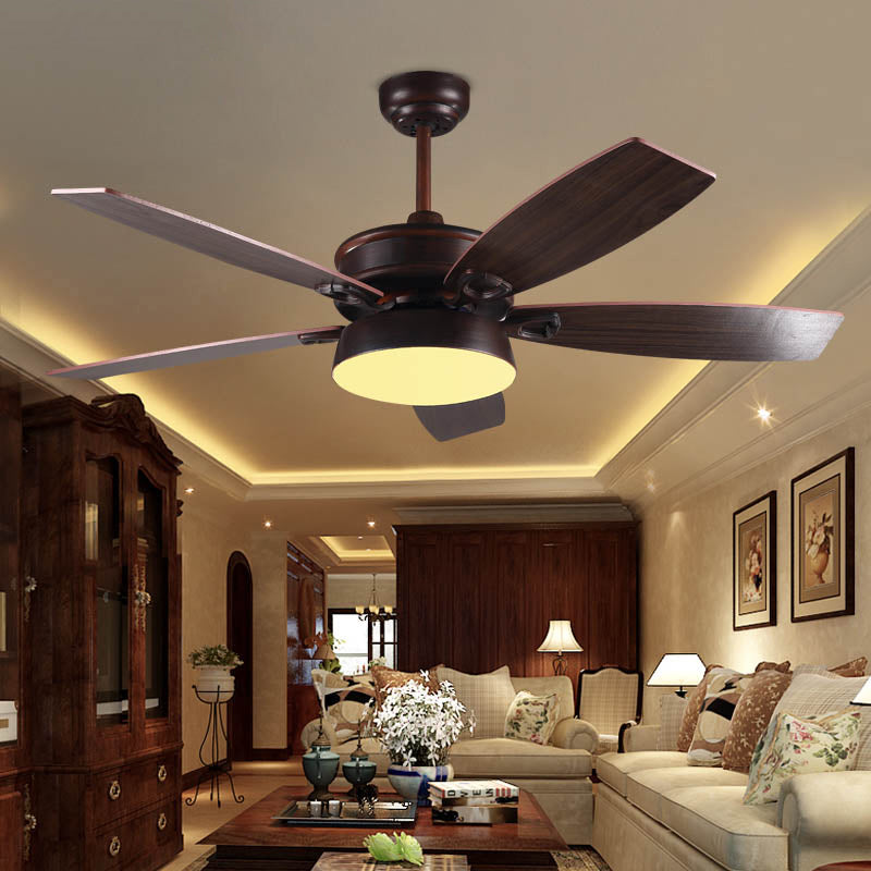 Vintage Ceiling Fan with 5 Blades Metal LED Semi Flush Mount Light for Living Room Brown Wall Control Clearhalo 'Ceiling Fans with Lights' 'Ceiling Fans' 'Industrial Ceiling Fans' 'Industrial' Lighting' 147297