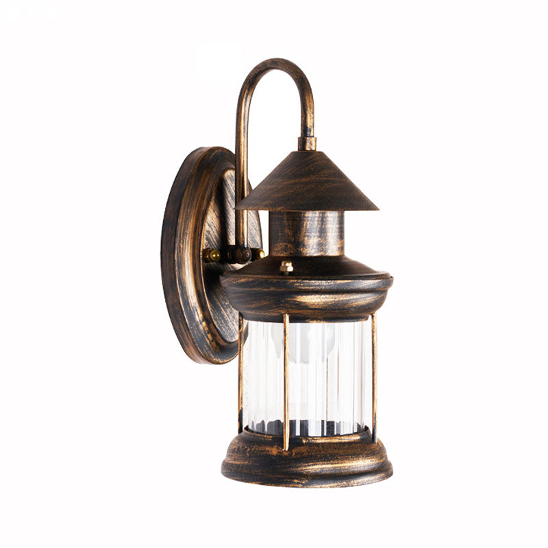 Metallic Lantern Wall Mount Lighting Coastal 1 Bulb Corner Wall Lamp Sconce with Curvy Arm in Brass Clearhalo 'Art deco wall lights' 'Cast Iron' 'Glass' 'Industrial wall lights' 'Industrial' 'Middle century wall lights' 'Modern' 'Rustic wall lights' 'Tiffany' 'Traditional wall lights' 'Wall Lamps & Sconces' 'Wall Lights' Lighting' 1473053