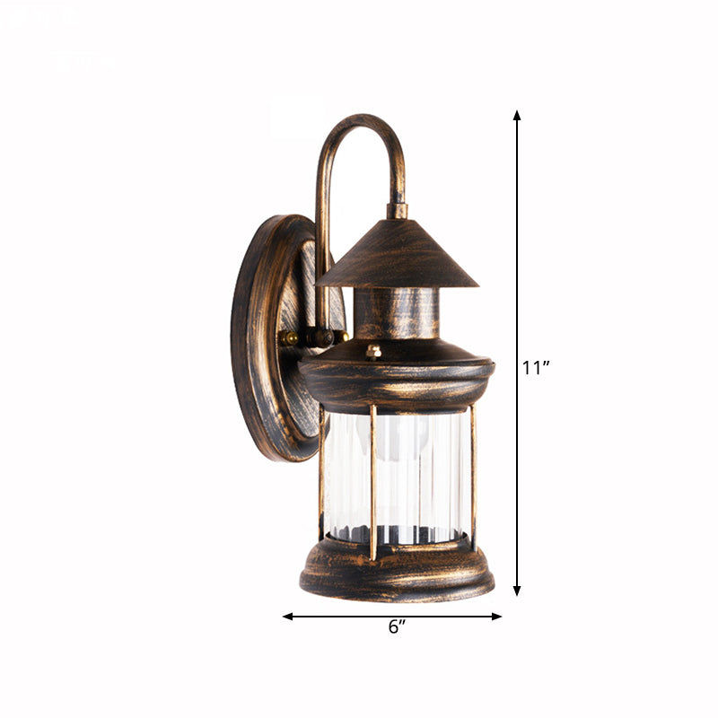 Metallic Lantern Wall Mount Lighting Coastal 1 Bulb Corner Wall Lamp Sconce with Curvy Arm in Brass Clearhalo 'Art deco wall lights' 'Cast Iron' 'Glass' 'Industrial wall lights' 'Industrial' 'Middle century wall lights' 'Modern' 'Rustic wall lights' 'Tiffany' 'Traditional wall lights' 'Wall Lamps & Sconces' 'Wall Lights' Lighting' 1473054