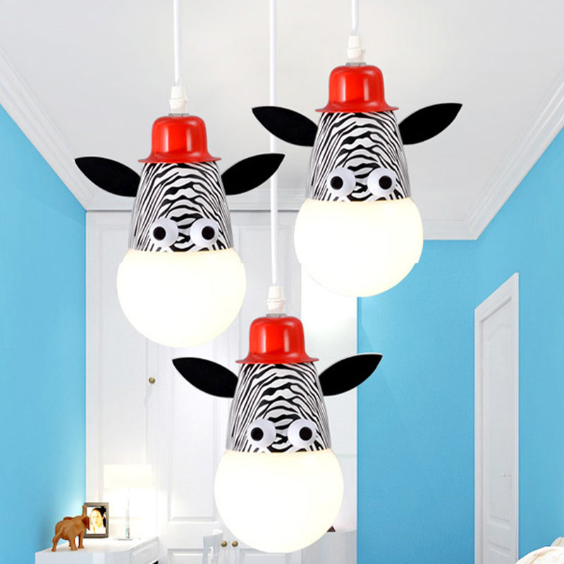 Kids Horse/Giraffe/Monkey Pendant Lamp White Glass 1-Head Children Bedroom Suspended Lighting Fixture White Horse Clearhalo 'Ceiling Lights' 'Chandeliers' 'Glass shade' 'Glass' 'Pendant Lights' 'Pendants' Lighting' 1473184