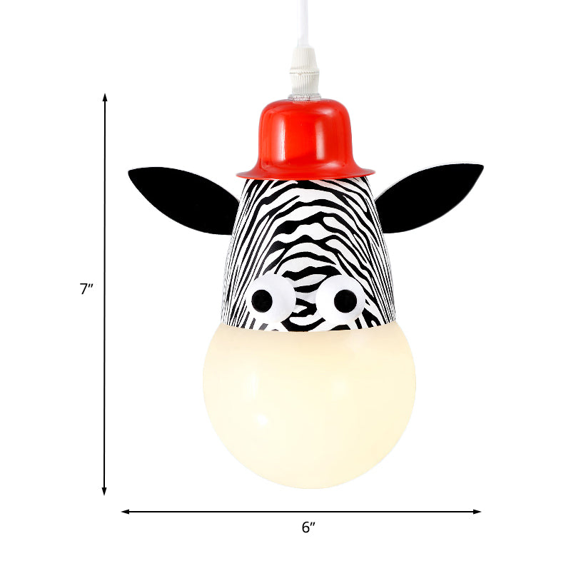 Kids Horse/Giraffe/Monkey Pendant Lamp White Glass 1-Head Children Bedroom Suspended Lighting Fixture Clearhalo 'Ceiling Lights' 'Chandeliers' 'Glass shade' 'Glass' 'Pendant Lights' 'Pendants' Lighting' 1473186