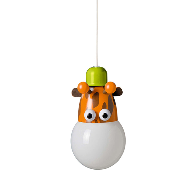 Kids Horse/Giraffe/Monkey Pendant Lamp White Glass 1-Head Children Bedroom Suspended Lighting Fixture Clearhalo 'Ceiling Lights' 'Chandeliers' 'Glass shade' 'Glass' 'Pendant Lights' 'Pendants' Lighting' 1473195