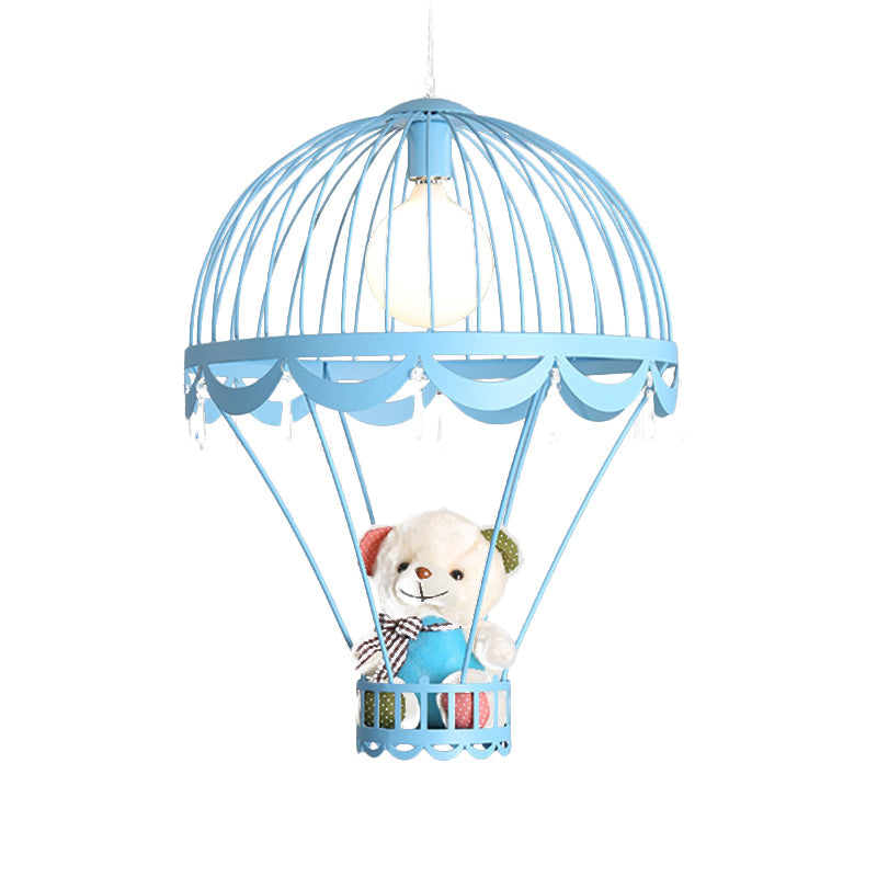 Hot Air Balloon Ceiling Light Kids Iron 1 Light Pink/Blue Hanging Pendant Lamp with Bear Decoration Clearhalo 'Ceiling Lights' 'Pendant Lights' 'Pendants' Lighting' 1473237