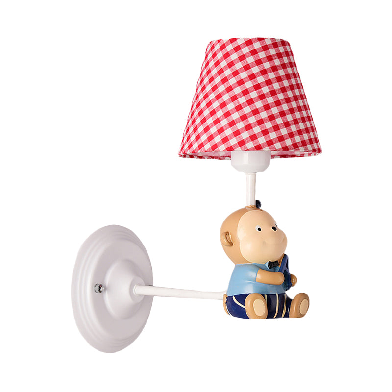 Cone Kids Bedside Wall Mounted Light Fabric 1 Light Cartoon Sconce Ideas in Blue/Red with Little Bear Decor Clearhalo 'Wall Lamps & Sconces' 'Wall Lights' Lighting' 1473256