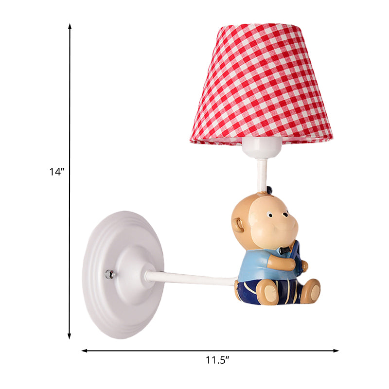 Cone Kids Bedside Wall Mounted Light Fabric 1 Light Cartoon Sconce Ideas in Blue/Red with Little Bear Decor Clearhalo 'Wall Lamps & Sconces' 'Wall Lights' Lighting' 1473257