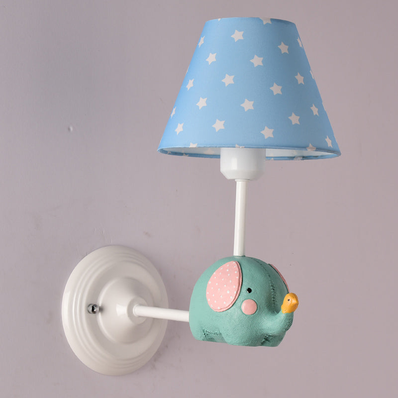 Right Angle Child Bedroom Wall Lamp Iron 1-Light Kids Sconce Light Fixture with Pink/Blue Shade and Cute Elephant Decor Clearhalo 'Wall Lamps & Sconces' 'Wall Lights' Lighting' 1473258