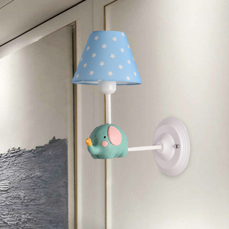 Right Angle Child Bedroom Wall Lamp Iron 1-Light Kids Sconce Light Fixture with Pink/Blue Shade and Cute Elephant Decor Clearhalo 'Wall Lamps & Sconces' 'Wall Lights' Lighting' 1473260