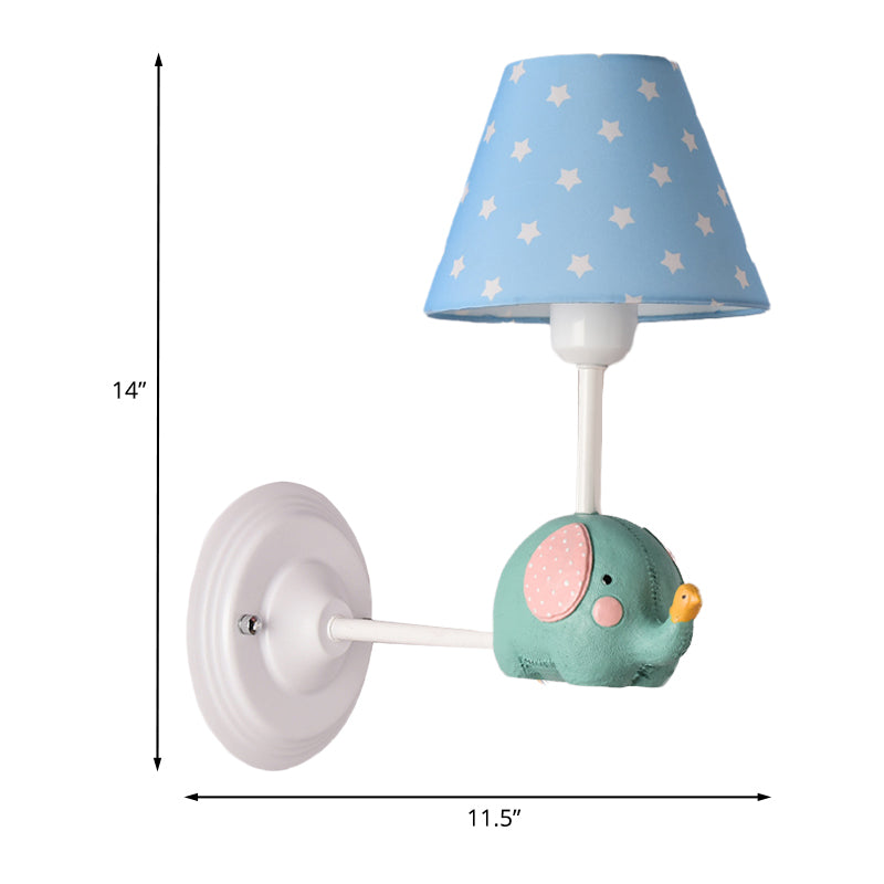 Right Angle Child Bedroom Wall Lamp Iron 1-Light Kids Sconce Light Fixture with Pink/Blue Shade and Cute Elephant Decor Clearhalo 'Wall Lamps & Sconces' 'Wall Lights' Lighting' 1473262