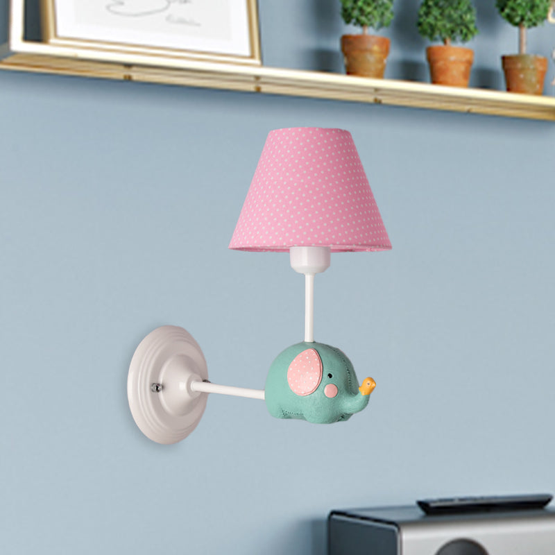 Right Angle Child Bedroom Wall Lamp Iron 1-Light Kids Sconce Light Fixture with Pink/Blue Shade and Cute Elephant Decor Clearhalo 'Wall Lamps & Sconces' 'Wall Lights' Lighting' 1473265